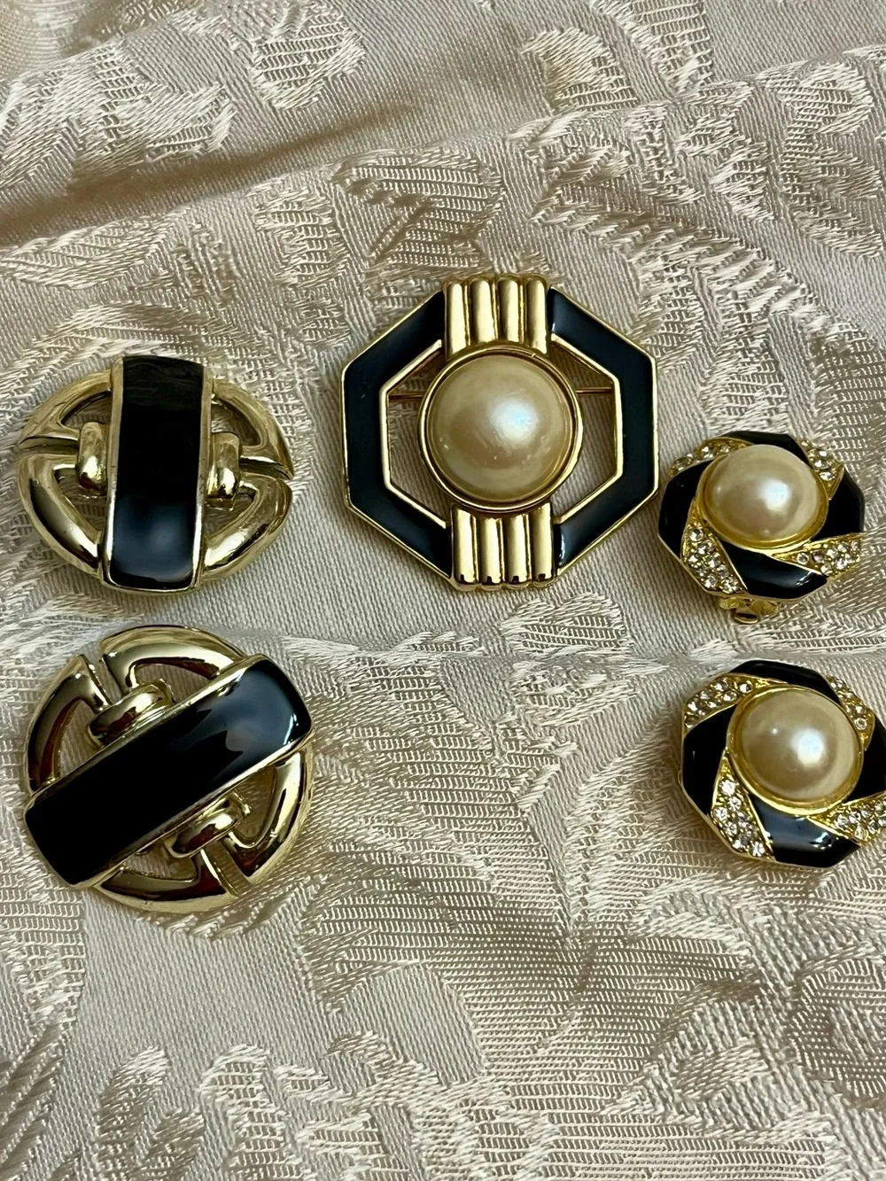 Vintage 1980s Art Deco Lot Signed Donald Stannard Brooch 2 Pair Clip Earrings